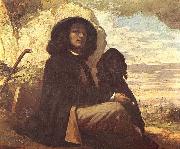 Gustave Courbet Selfportrait with black dog painting